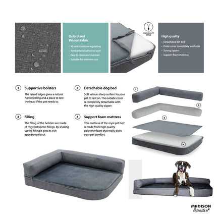 Hondenmand Royal large wasbaar ca.120x80x23cm Oxford grijs